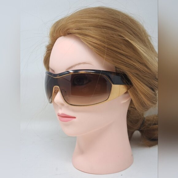 Prada Women's Sunglasses Shield Triangle Logo Mask Gold Tortoise Brown SPR 621 - Picture 2 of 14
